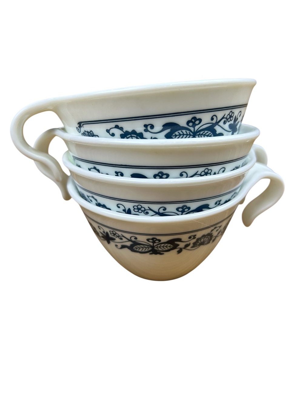 Vintage Corelle Old Town Blue Hook Handle Cups Stackable - Set of 4